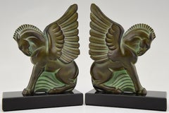 Art Deco style bookends PEGASE signed by Max Le Verrier, winged horses.