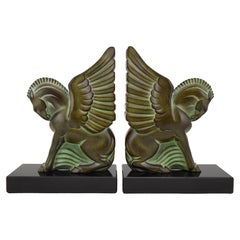 Art Deco style bookends PEGASE signed by Max Le Verrier, winged horses.