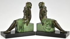 Art Deco style bookends seated nudes Insouciance Janle for Max Le Verrier.