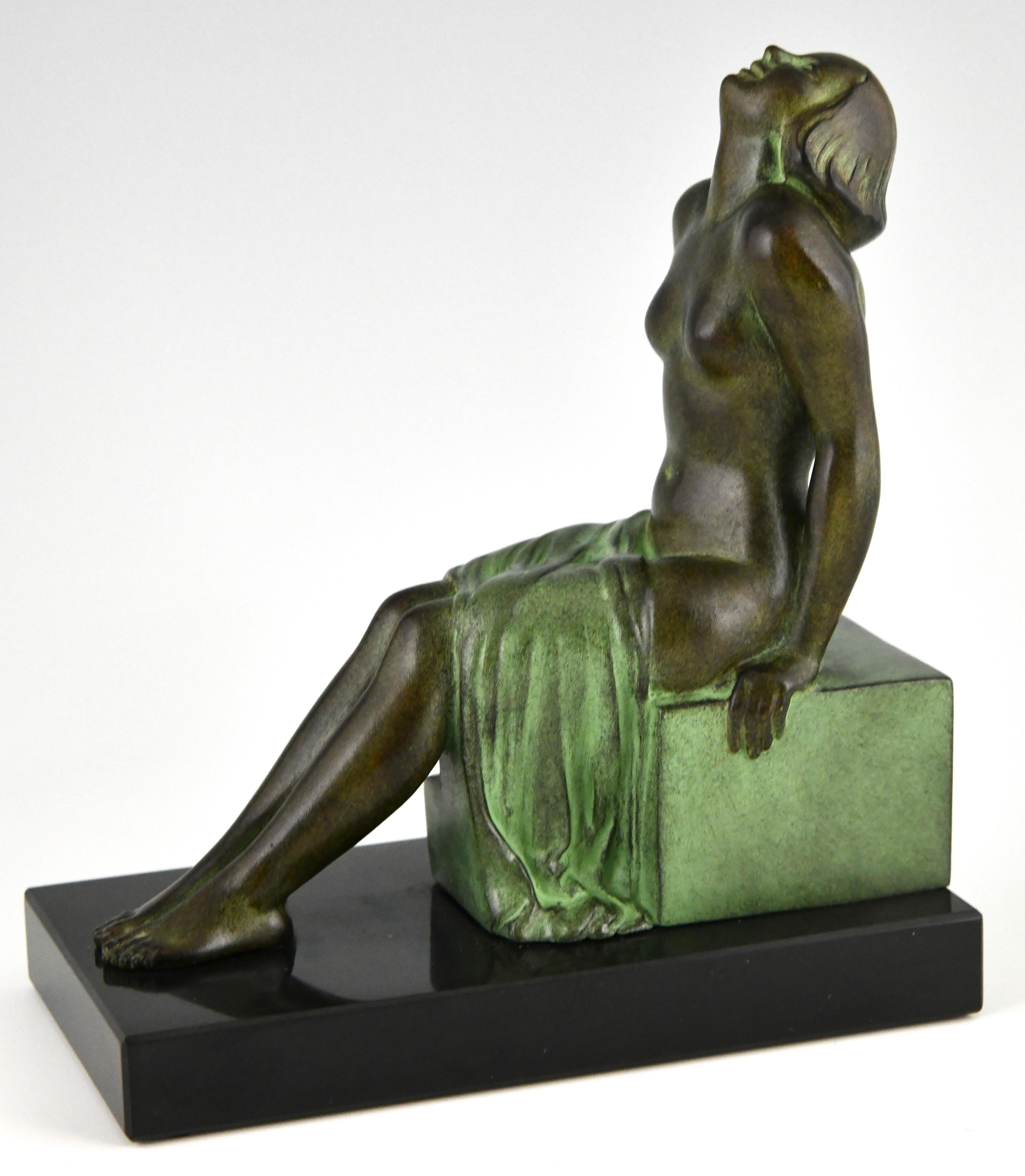 Contemporary Art Deco style bookends seated nudes Insouciance Janle for Max Le Verrier. For Sale