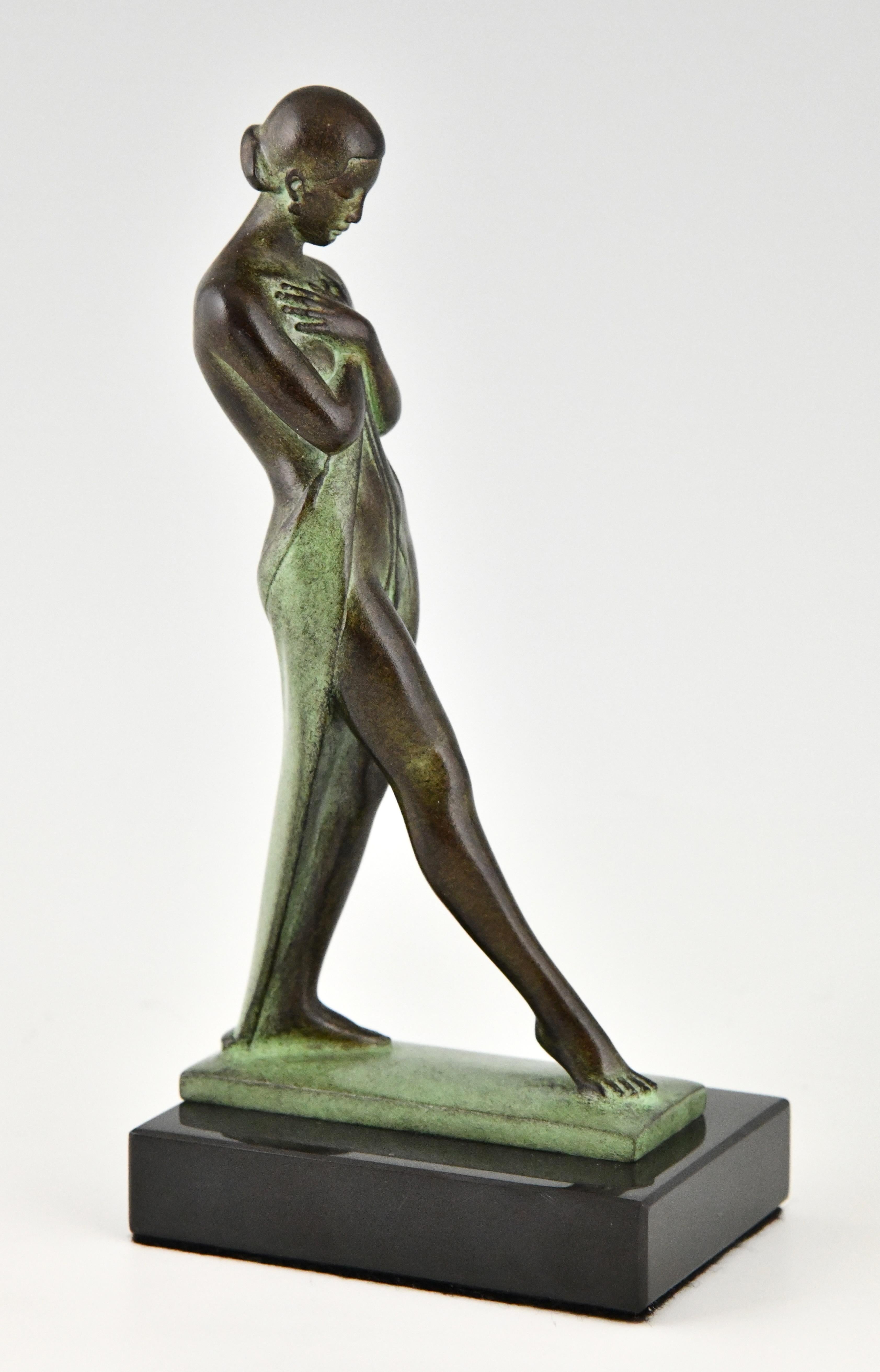 Contemporary Art Deco style bookends standing nudes Meditation signed Fayral Max Le Verrier