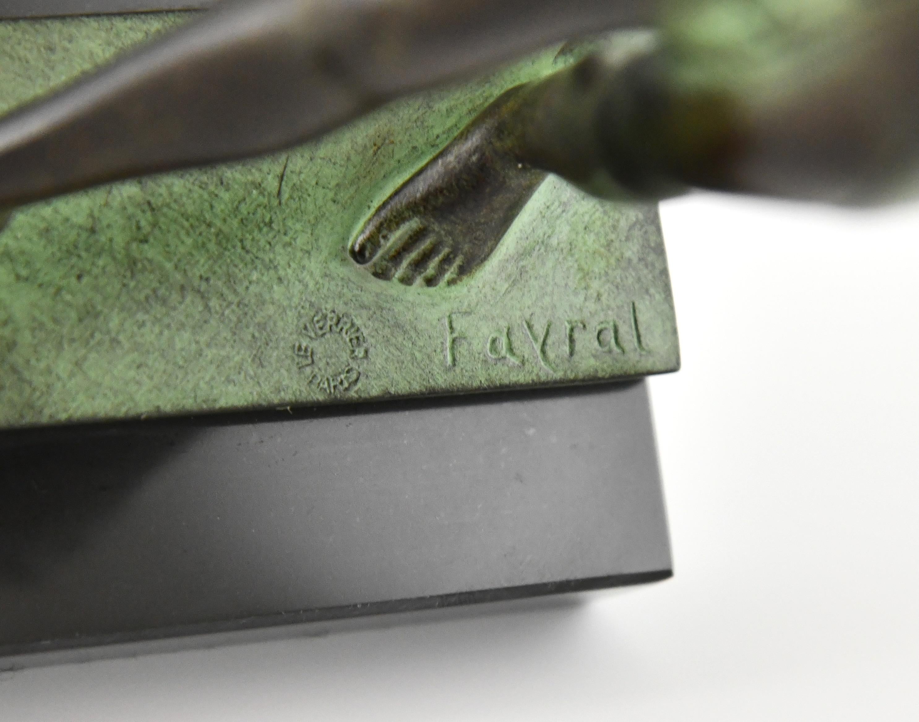 Metal Art Deco style bookends standing nudes Meditation signed Fayral Max Le Verrier