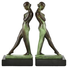 Art Deco style bookends standing nudes Meditation signed Fayral Max Le Verrier