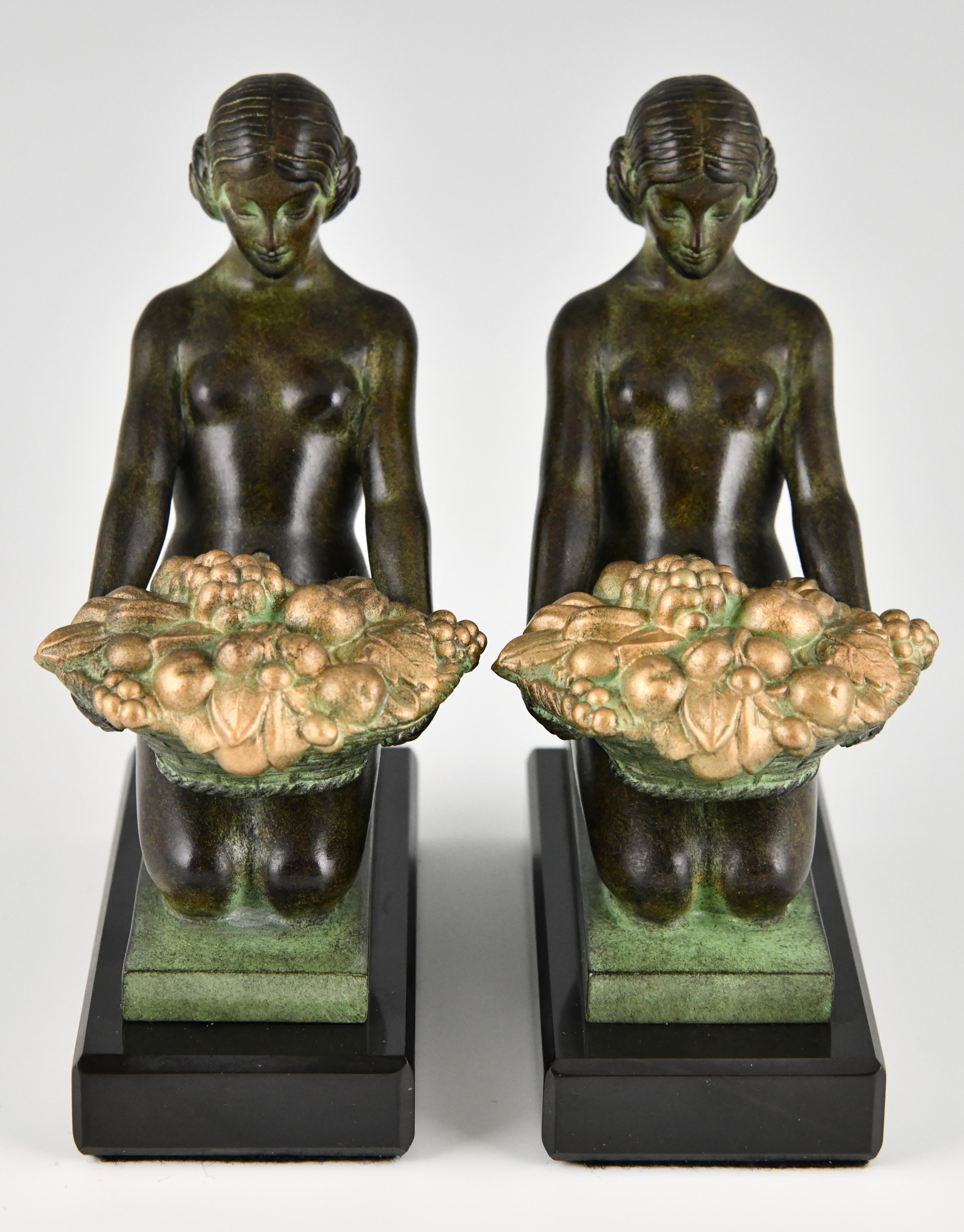 French Art Deco style bookends with nudes Ceuillette signed Max Le Verrier. For Sale