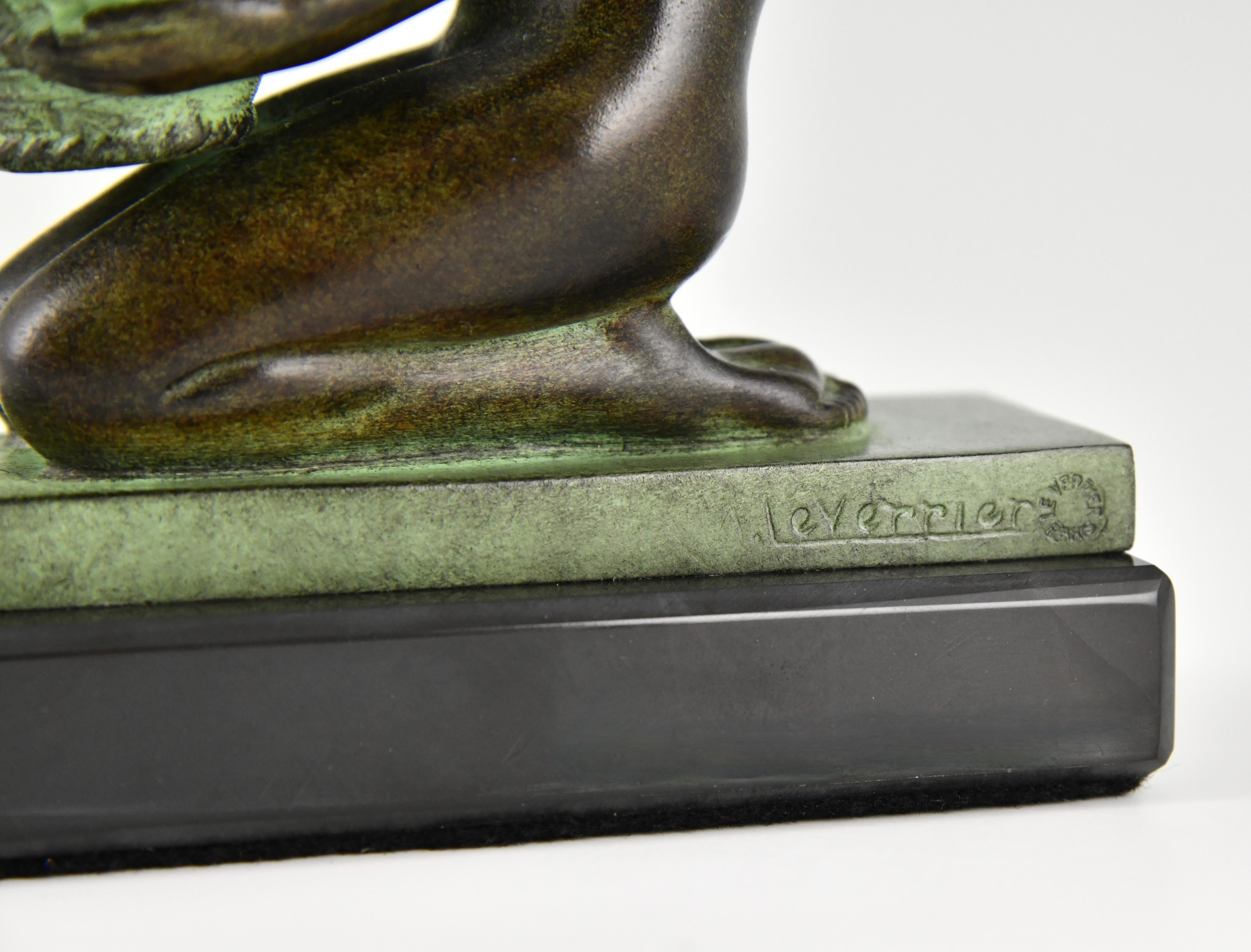 Art Deco style bookends with nudes Ceuillette signed Max Le Verrier. For Sale 1