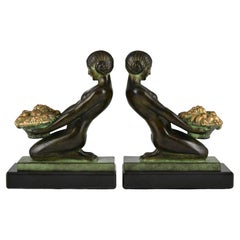 Art Deco style bookends with nudes Ceuillette signed Max Le Verrier.