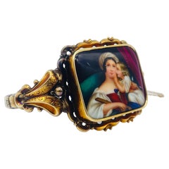 Bracciale Biedermeier in porcellana, realizzato in modo meticoloso in oro giallo 14k.