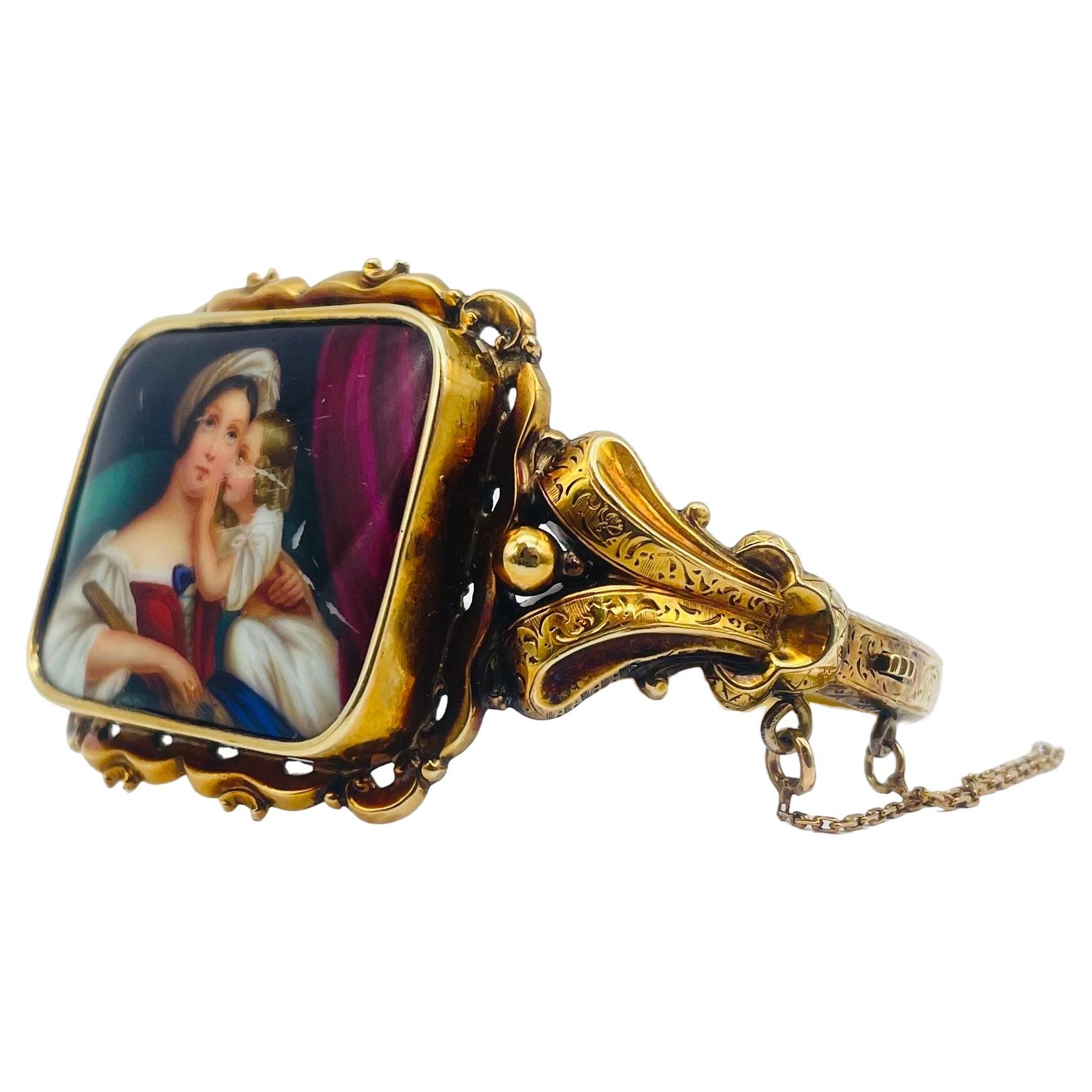 Women's Biedermeier bracelet porcelain, meticulously crafted  in 14k yellow gold.  For Sale