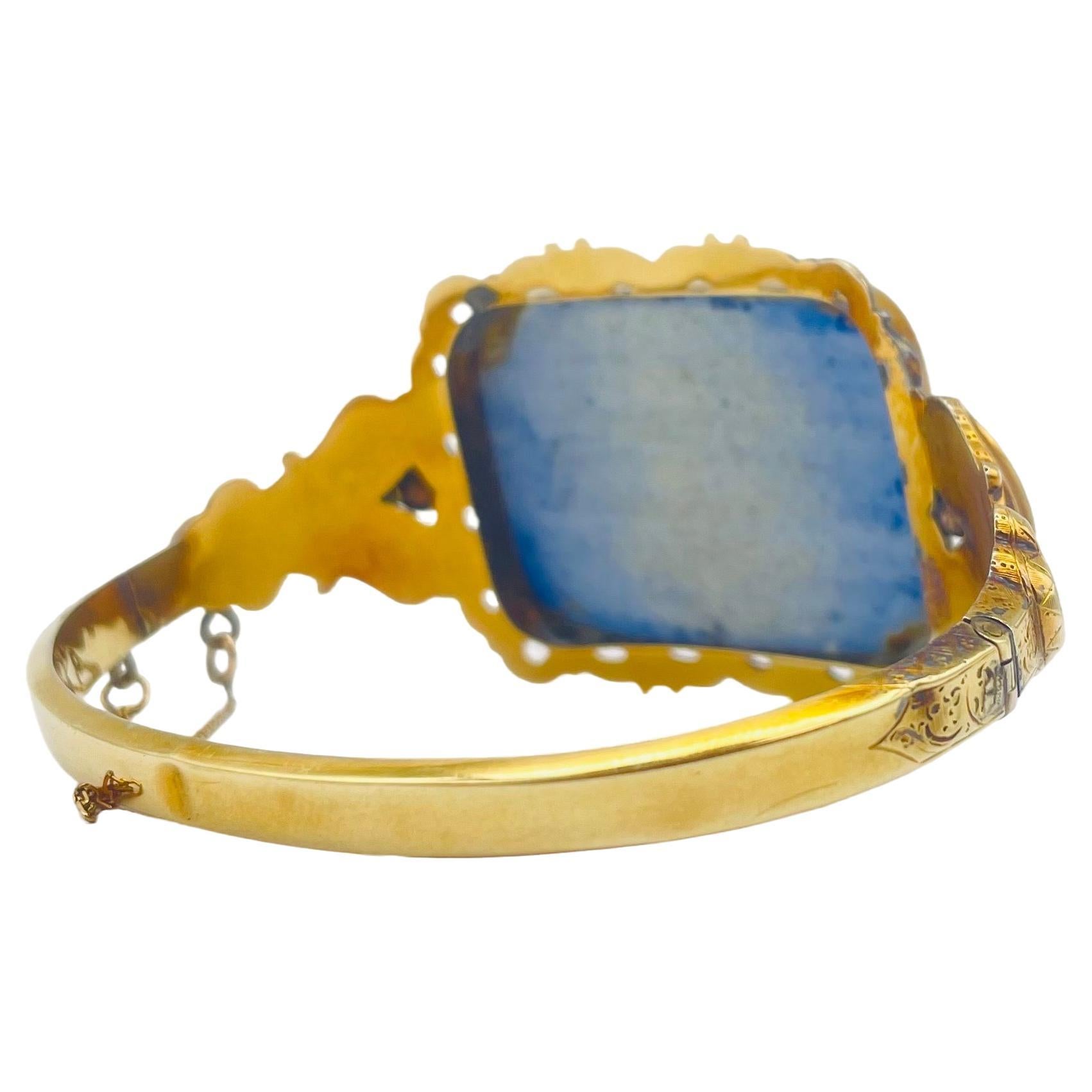 Biedermeier bracelet porcelain, meticulously crafted  in 14k yellow gold.  For Sale 1