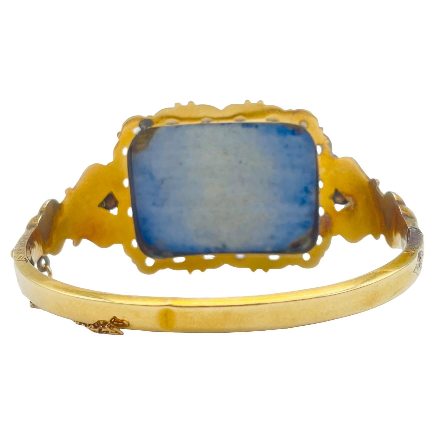 Biedermeier bracelet porcelain, meticulously crafted  in 14k yellow gold.  For Sale 2