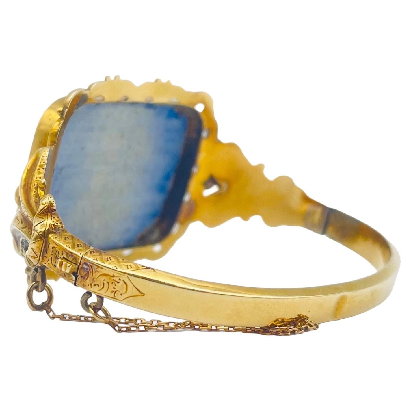 Biedermeier bracelet porcelain, meticulously crafted  in 14k yellow gold.  For Sale 3