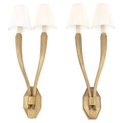 Pair of Art Deco Style Brass Two-Branch Wall Sconces