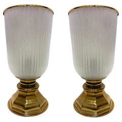Art Deco Style Brass and Glass Urn Torchier Table Lamps, Pair