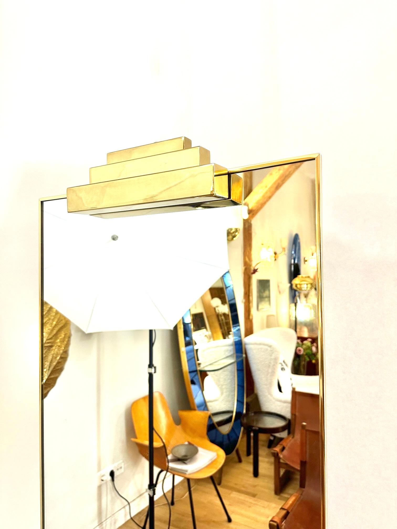 Art Deco Style Brass and glass Wall Mirror For Sale 3