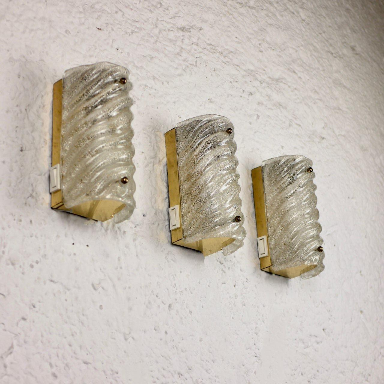 Art Deco Style Brass and Murano Glass Wall Lights from Hillebrand, 1960s 5