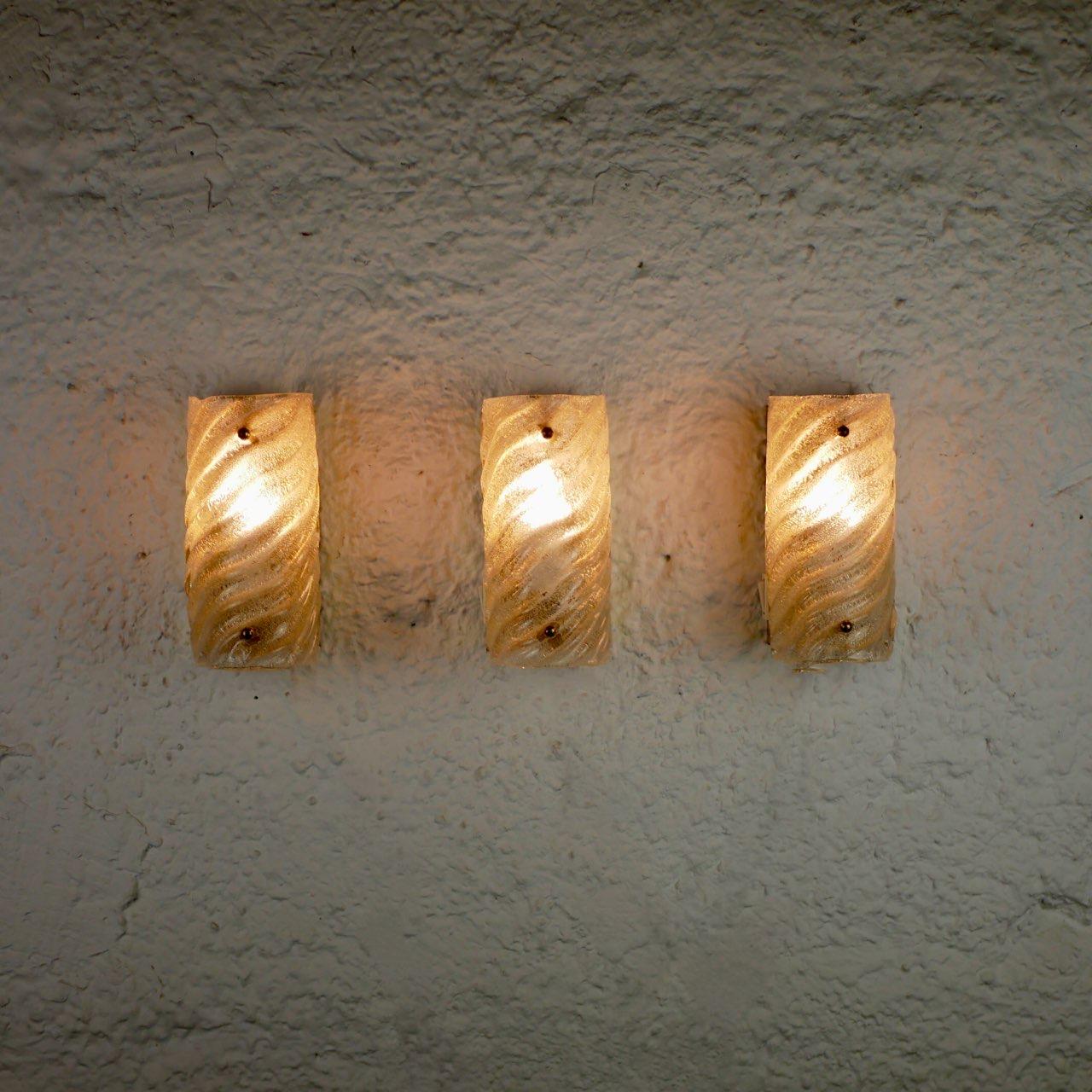 Art Deco Style Brass and Murano Glass Wall Lights from Hillebrand, 1960s 7