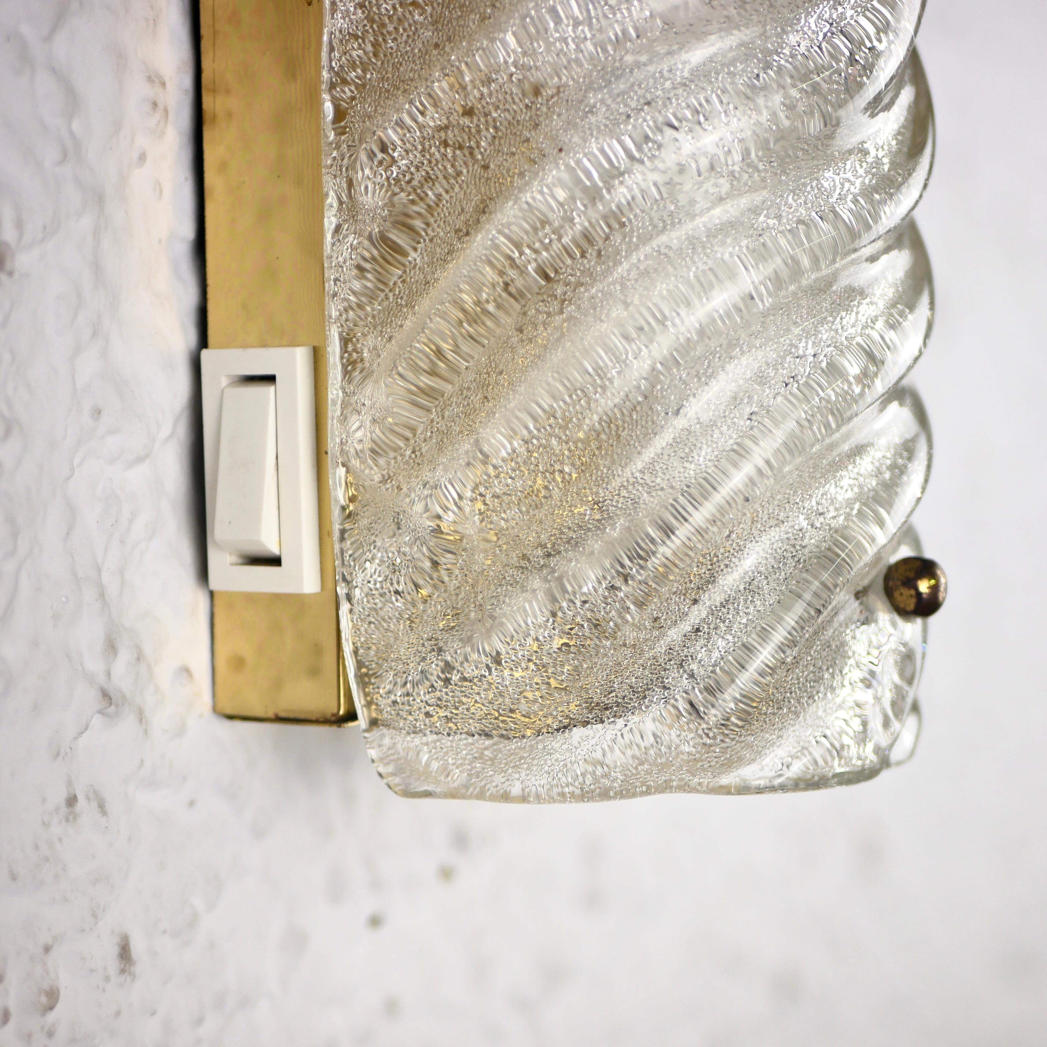 Mid-20th Century Art Deco Style Brass and Murano Glass Wall Lights from Hillebrand, 1960s