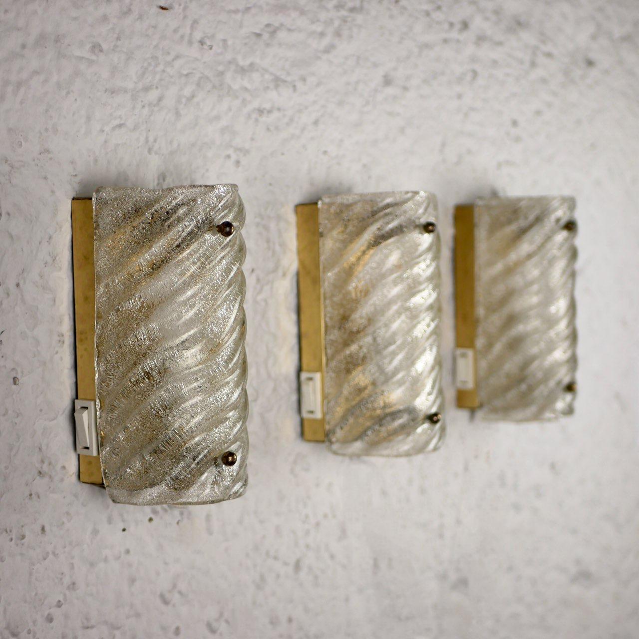 Art Deco Style Brass and Murano Glass Wall Lights from Hillebrand, 1960s 3