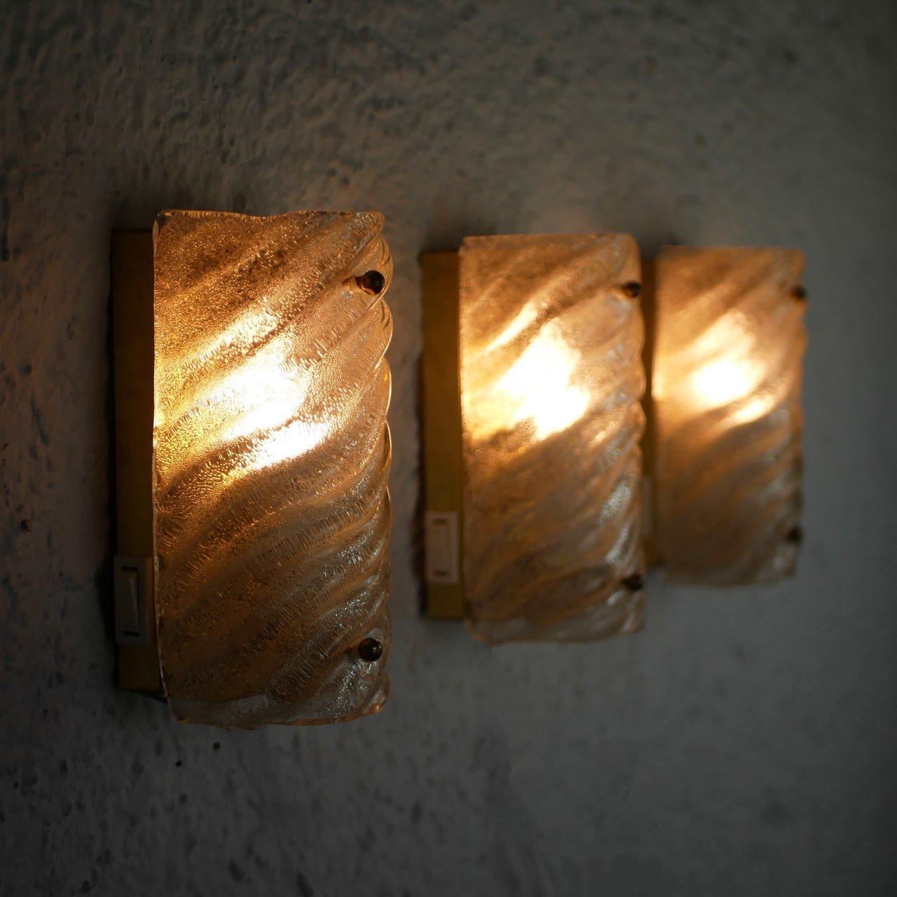 Art Deco Style Brass and Murano Glass Wall Lights from Hillebrand, 1960s 4