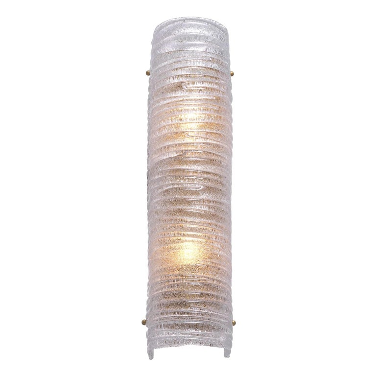 Art Deco Style Brass and Textured Glass Curved And Large Wall Light For