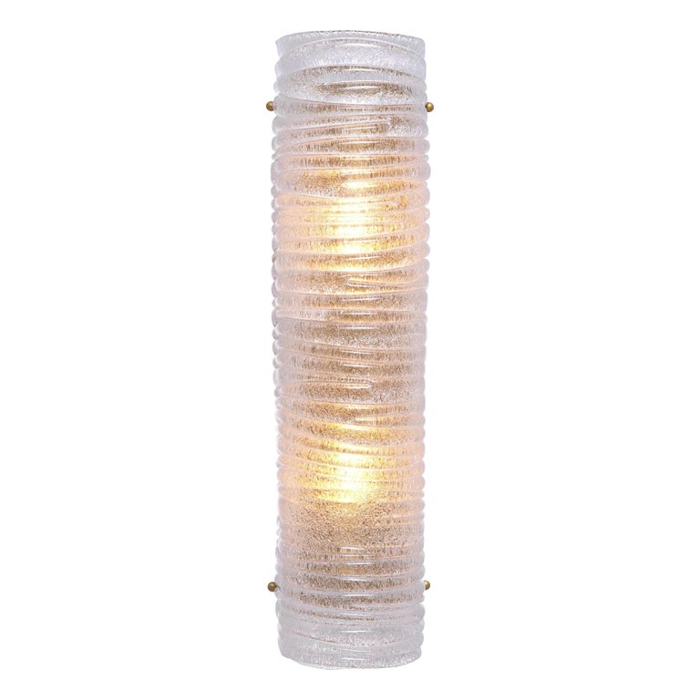 Art Deco Style Brass and Textured Glass Curved And Large Wall Light For