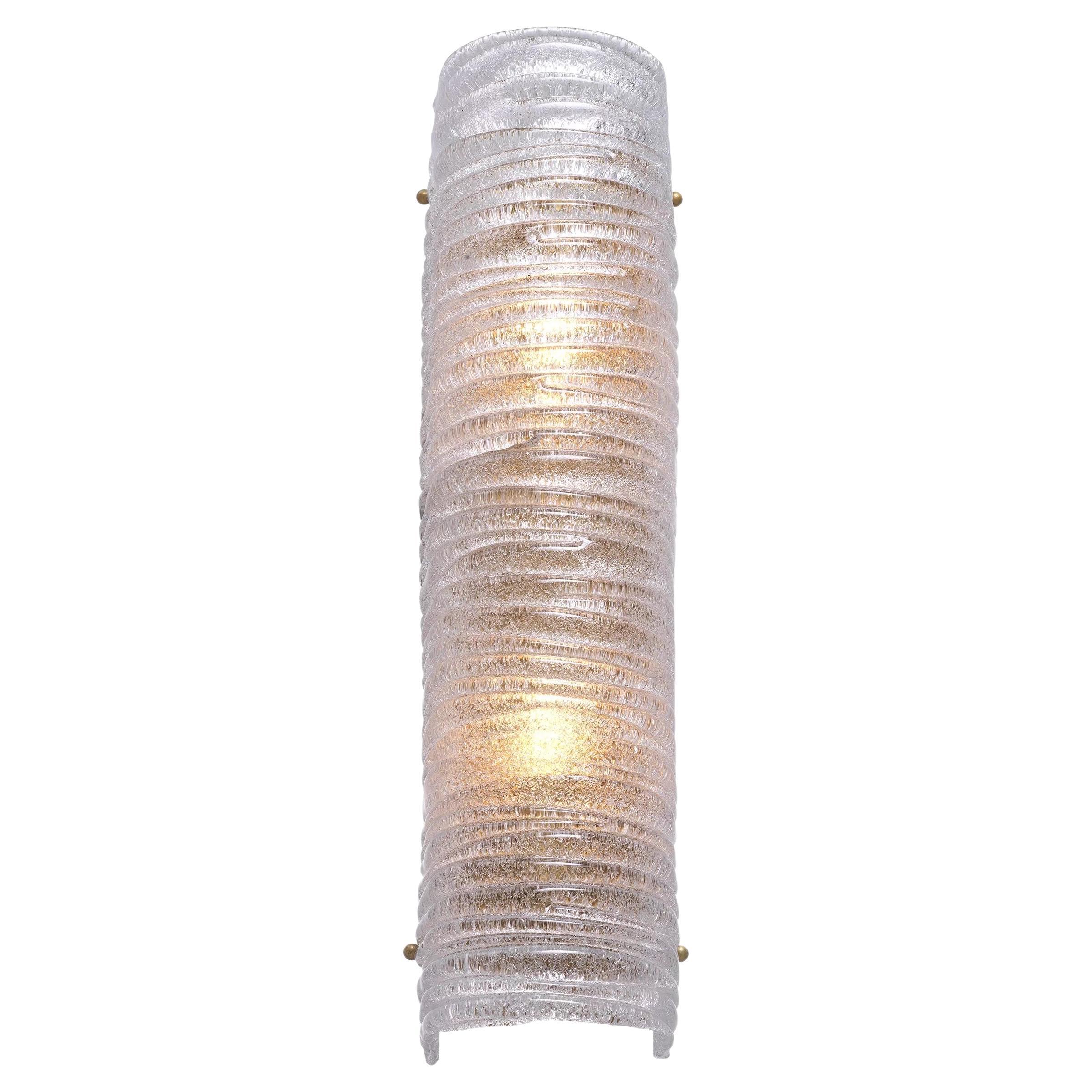 Art Deco Style Brass and Textured Glass Curved And Large Wall Light