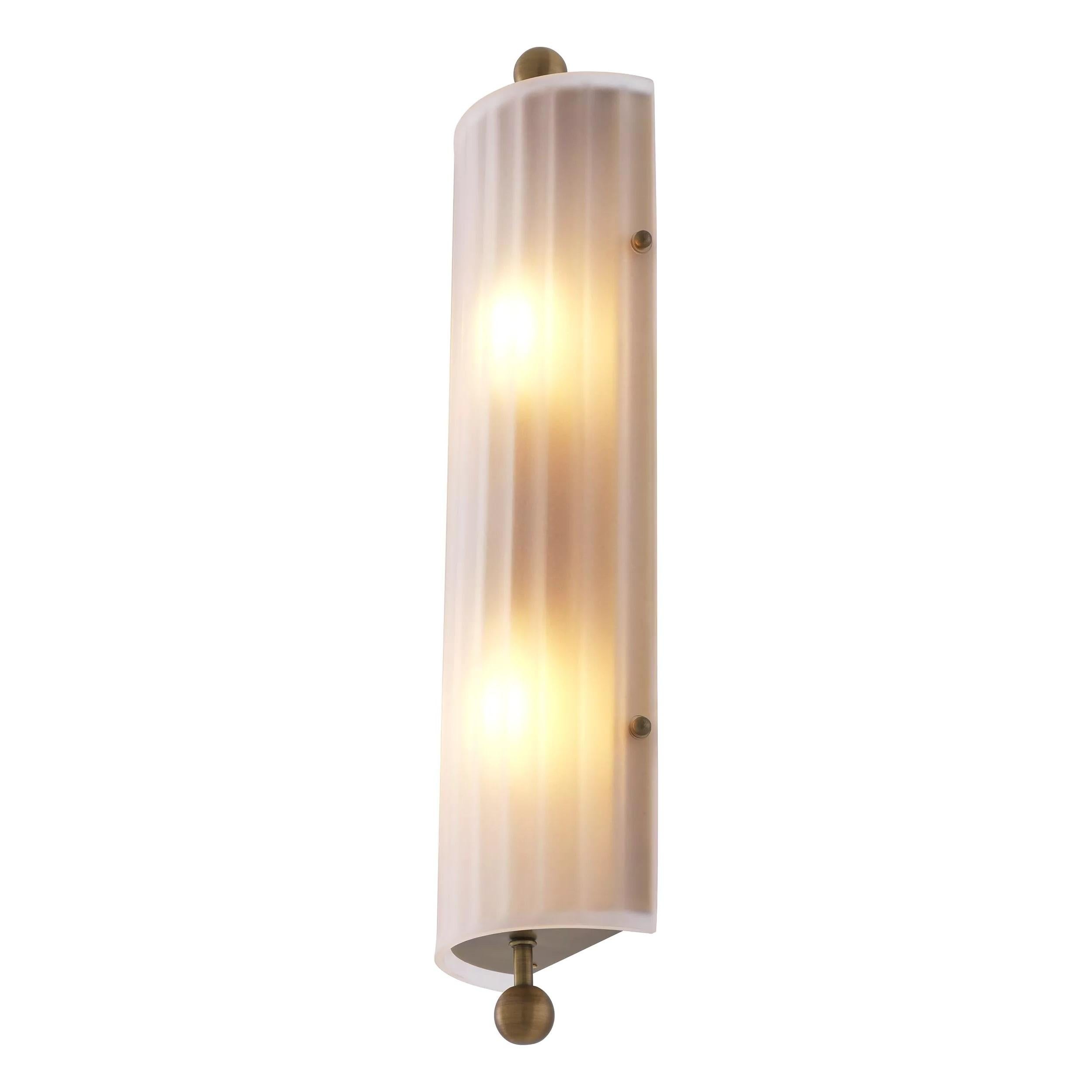 Unknown Art Deco Style Brass and Textured Glass Curved Wall Light For Sale