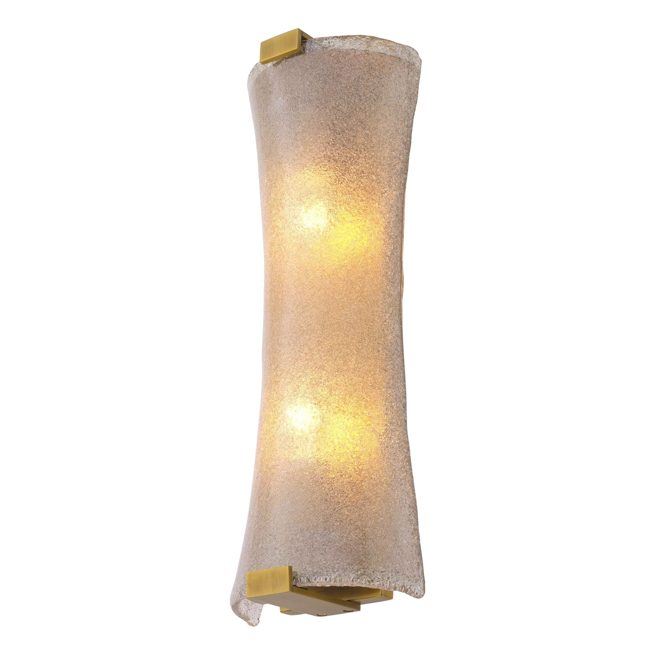 Contemporary Art Deco Style Brass and Textured Glass Curved Wall Light For Sale