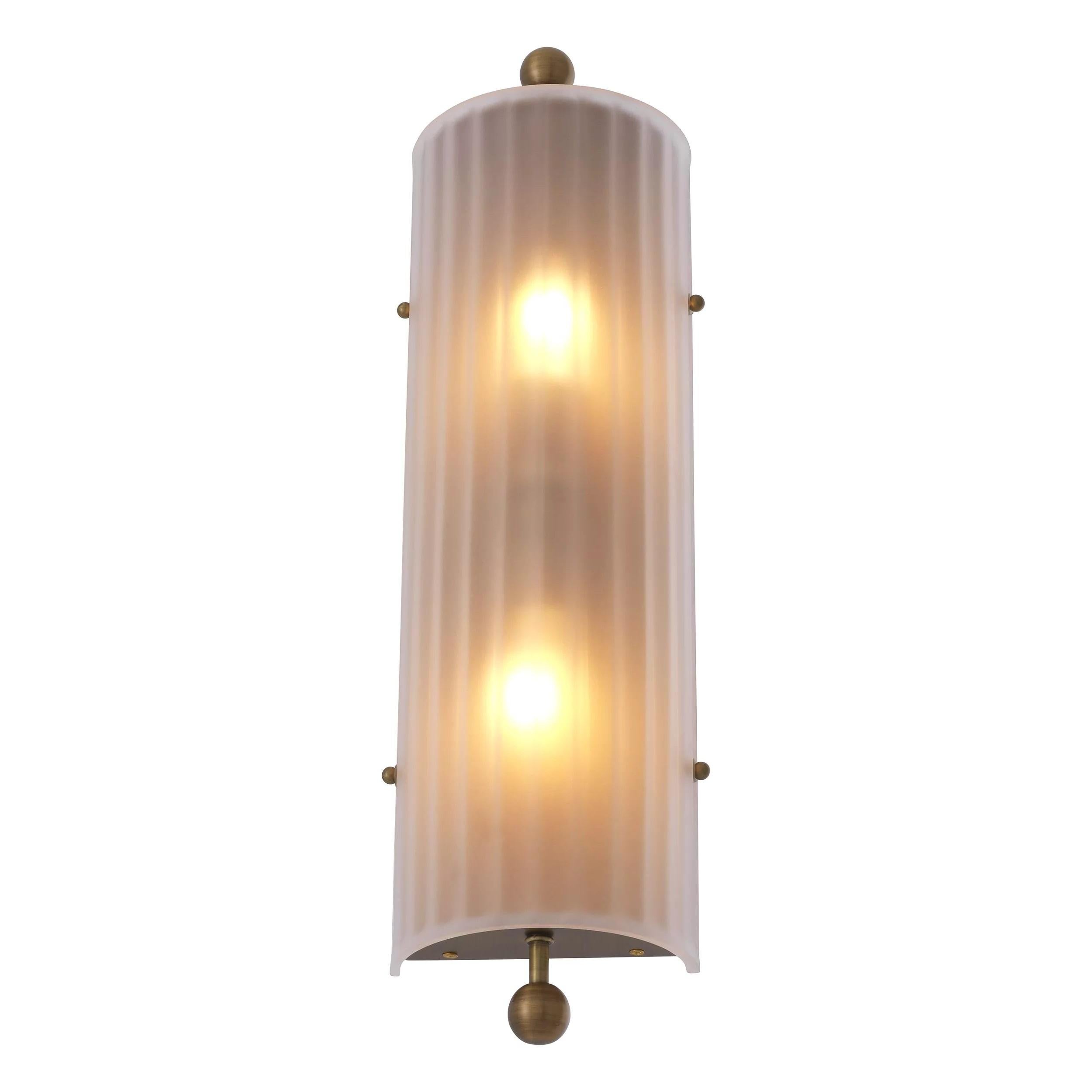 Contemporary Art Deco Style Brass and Textured Glass Curved Wall Light