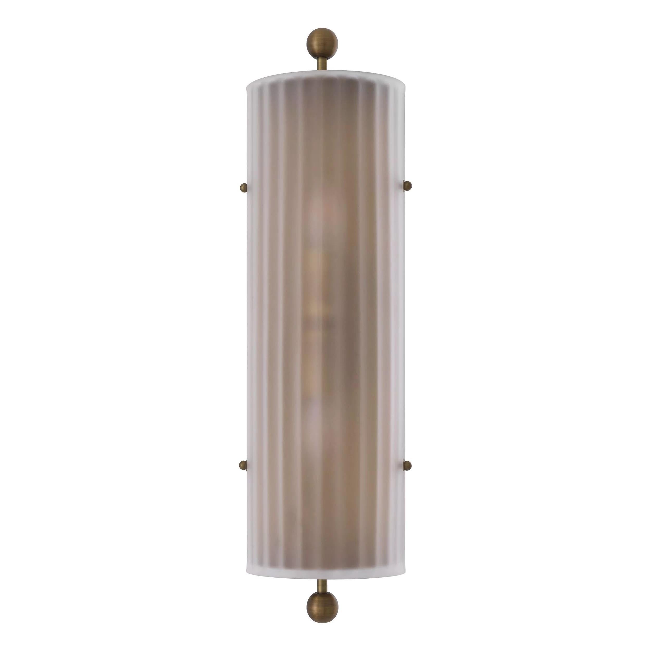 Art Deco Style Brass and Textured Glass Curved Wall Light For Sale 1