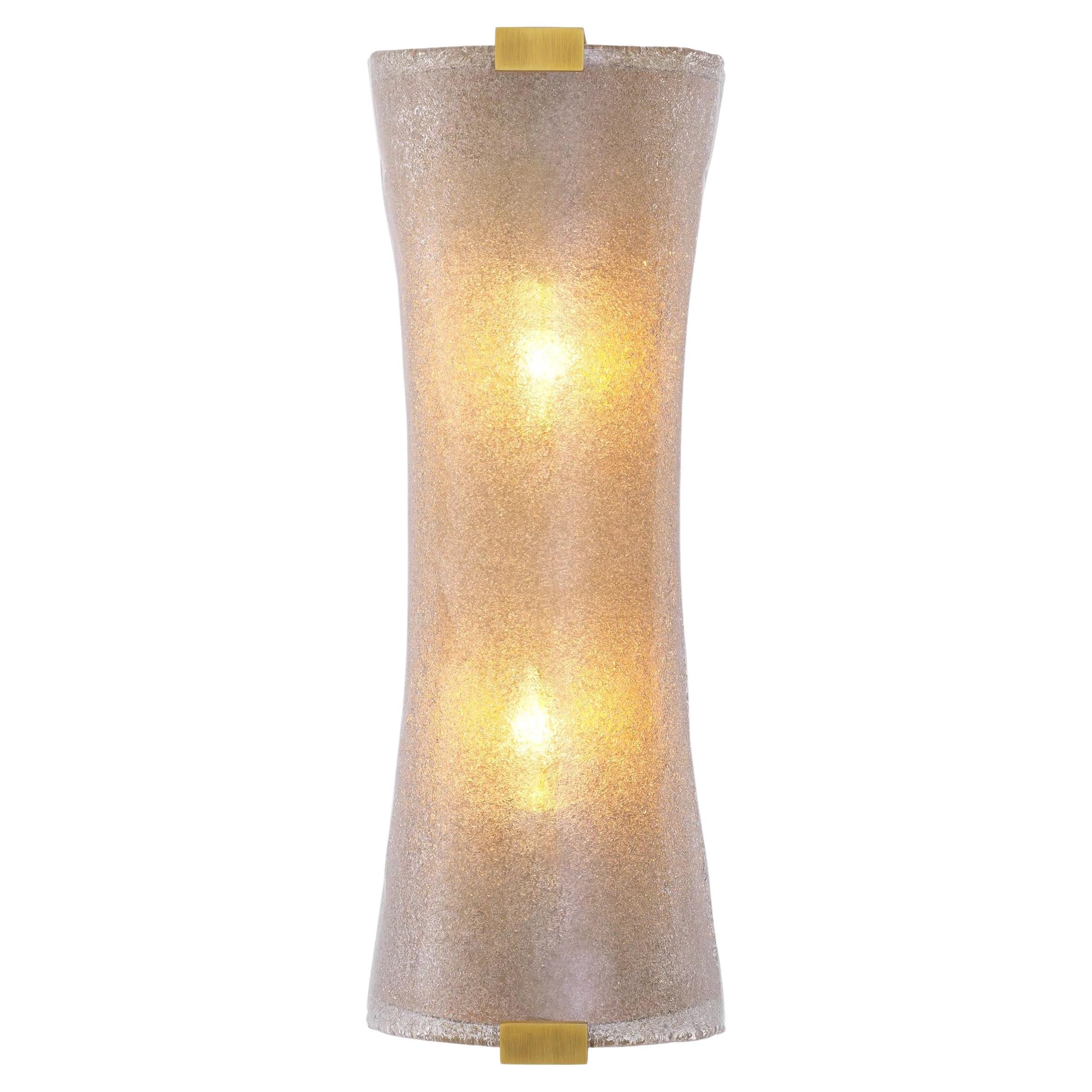 Art Deco Style Brass and Textured Glass Curved Wall Light For Sale