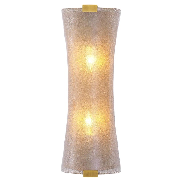 Art Deco Style Brass and Textured Glass Curved Wall Light For Sale at