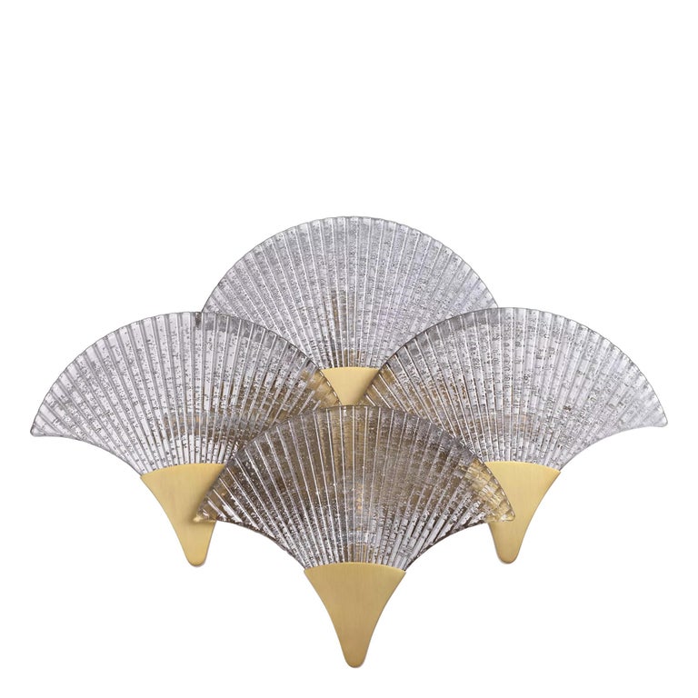 Art Deco Style Brass and Textured Glass Wall Light For Sale at 1stDibs