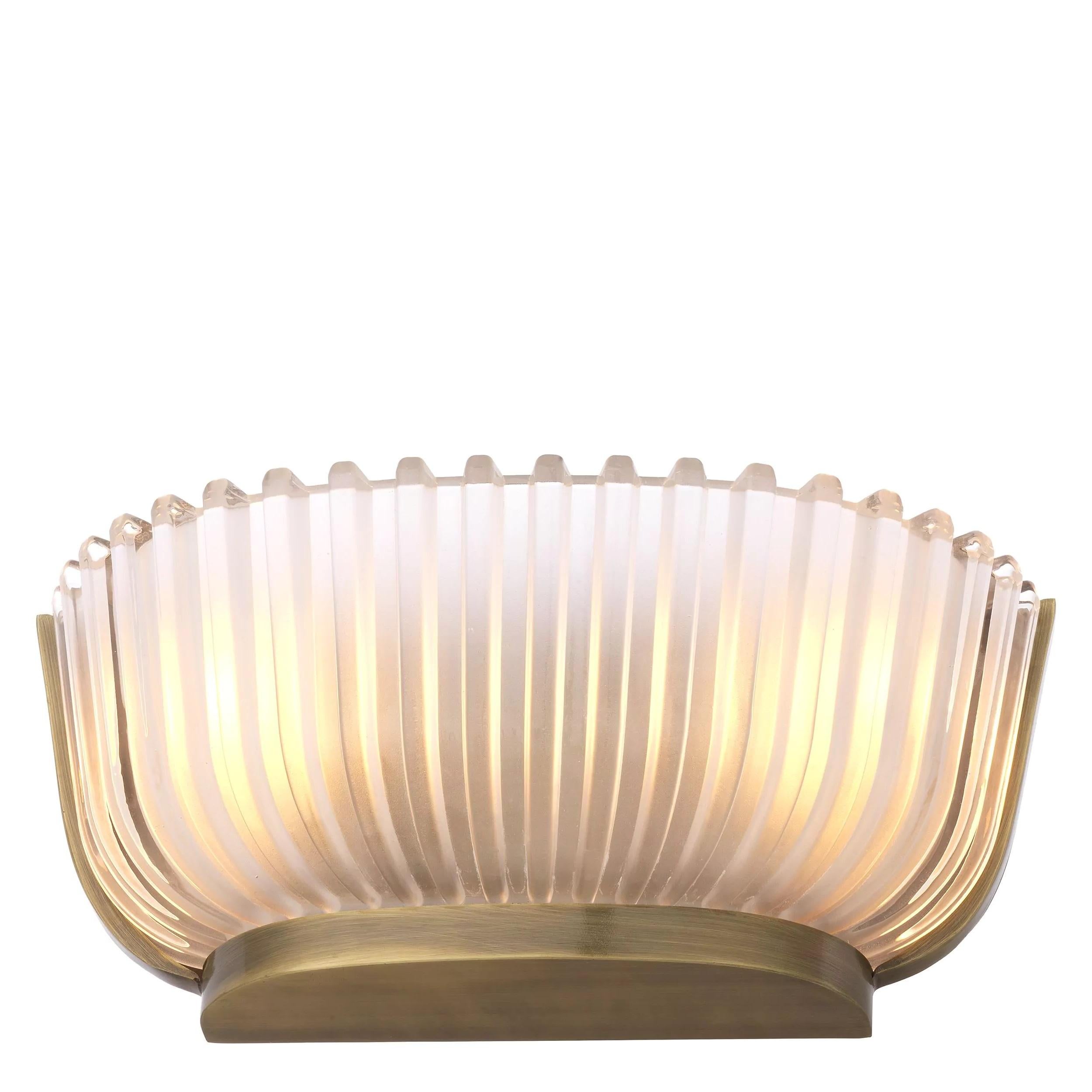Unknown Art Deco Style Brass and Textured Glass Wall Light For Sale
