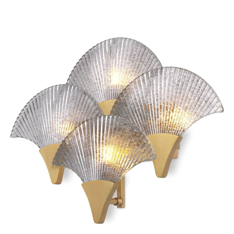 Art Deco Style Brass and Textured Glass Wall Light For Sale at 1stDibs