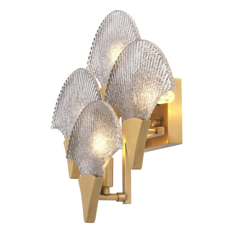 Art Deco Style Brass and Textured Glass Wall Light For Sale at 1stDibs