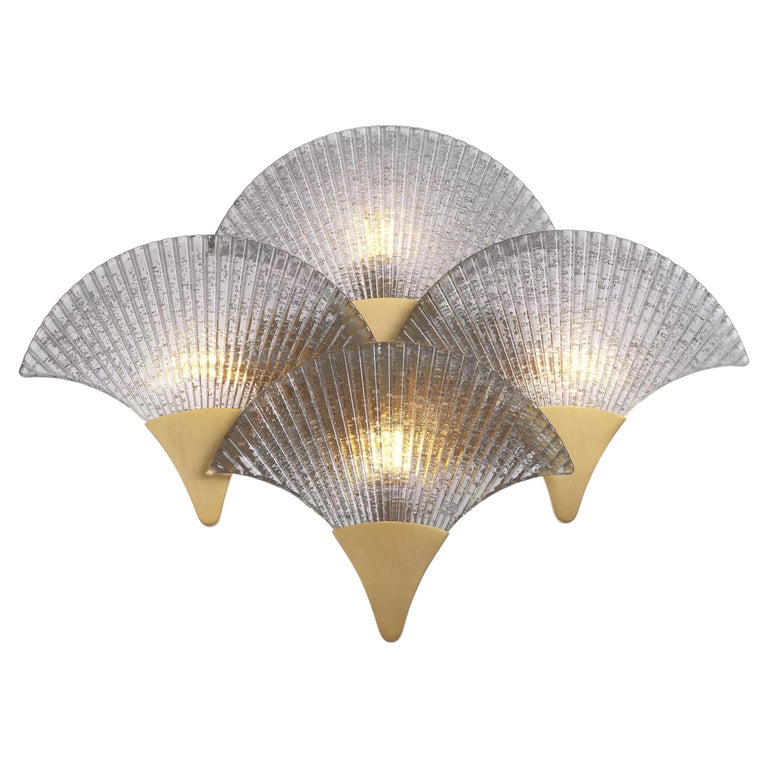 Art Deco Style Brass and Textured Glass Wall Light For Sale at 1stDibs