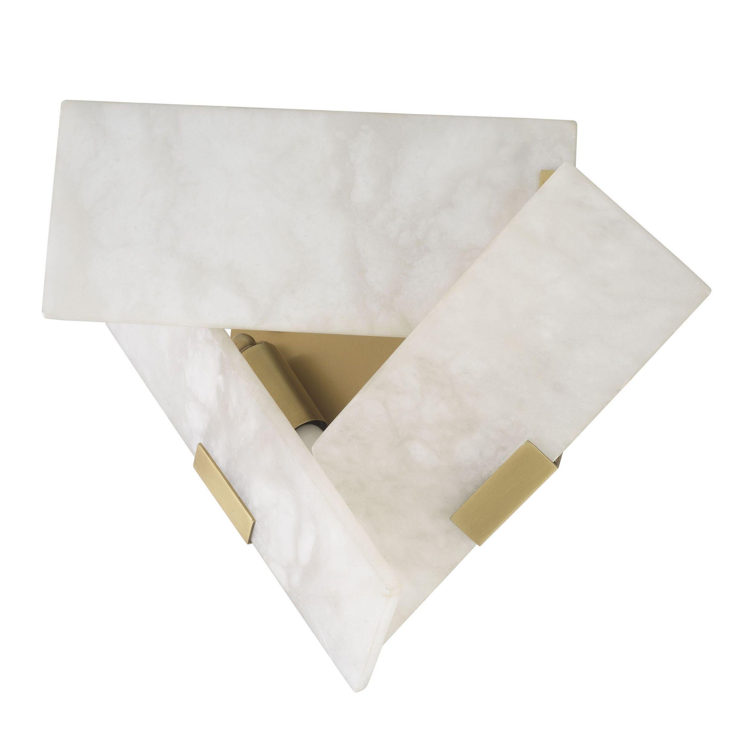 Contemporary Art Deco Style Brass and White Alabaster Wall Light