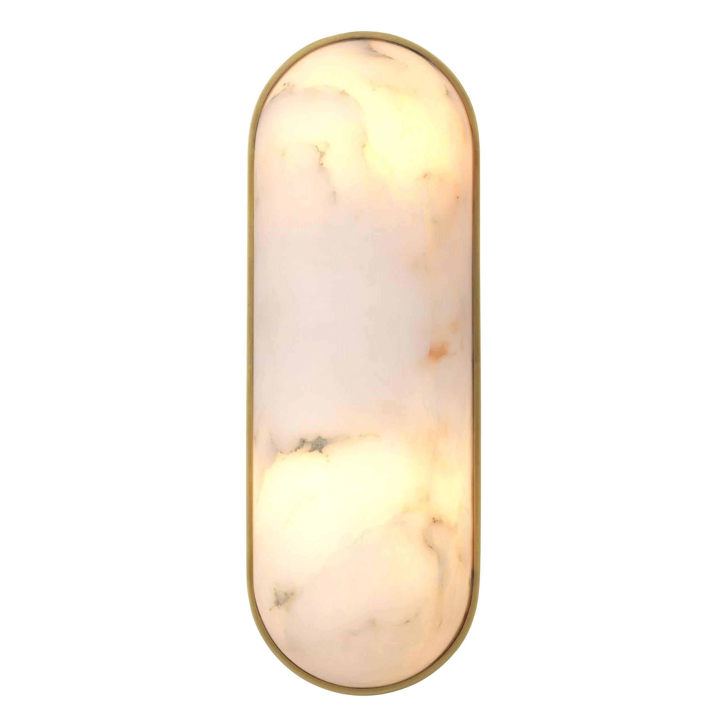 Contemporary Art Deco Style Brass and White Alabaster Wall Light For Sale