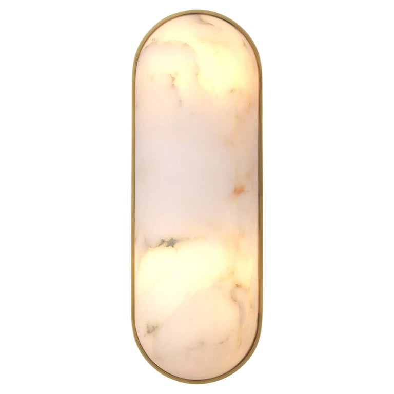 Art Deco–Style Brass and White Alabaster Wall Light, New