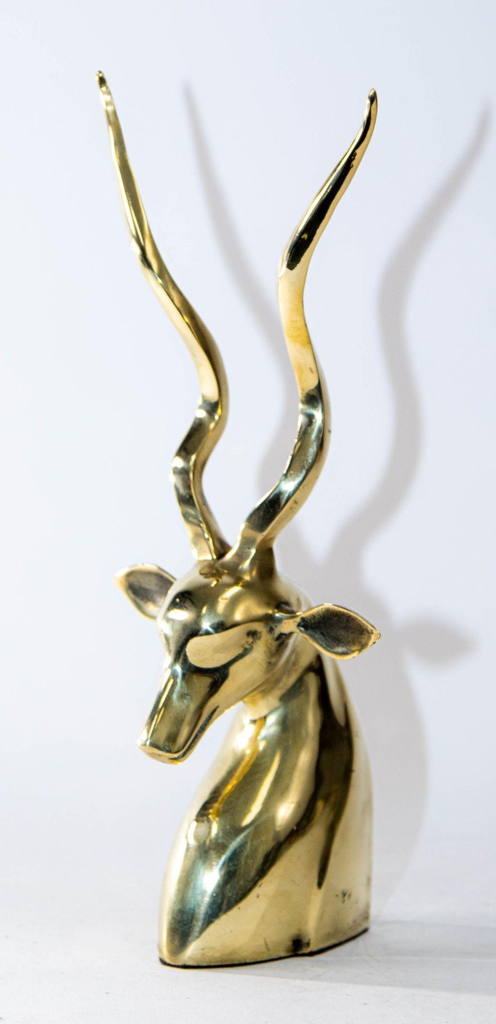 Art Deco Style Brass Antelope Gazelle Bust Sculpture For Sale 4