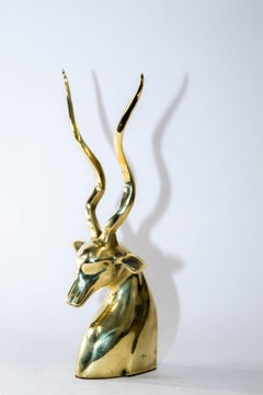 Art Deco Style Brass Antelope Gazelle Bust Sculpture