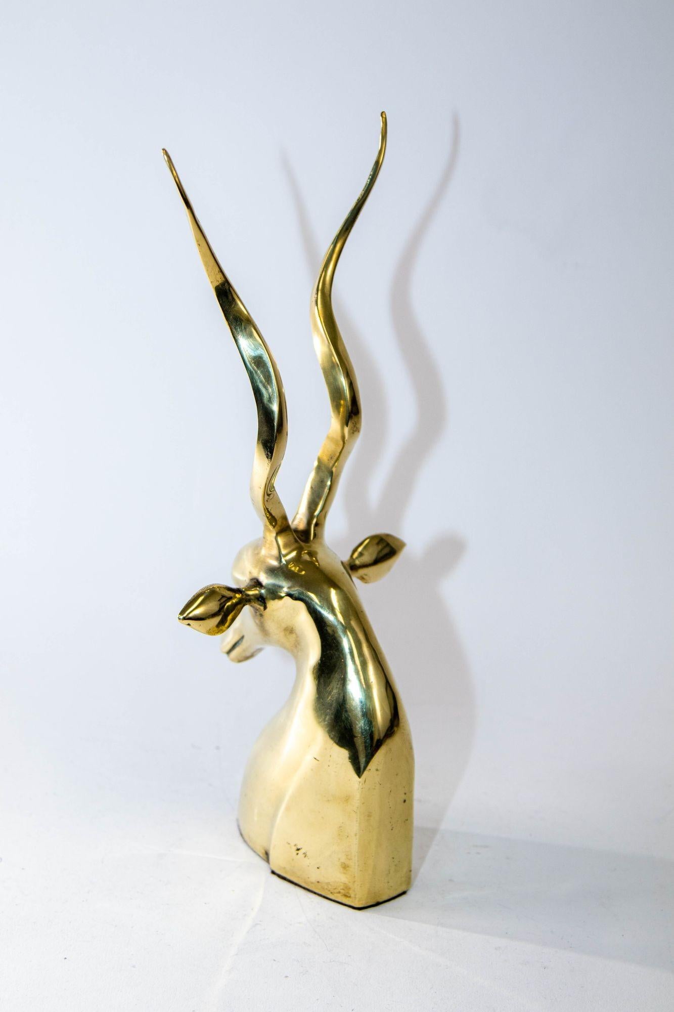 American Art Deco Style Brass Antelope Gazelle Bust Sculpture For Sale