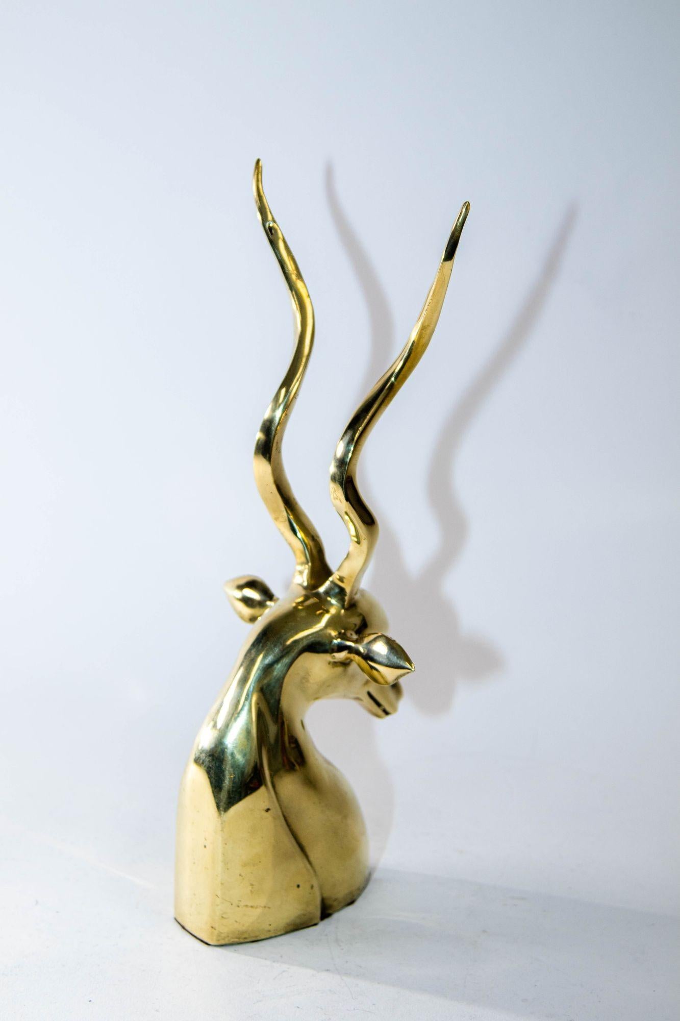Cast Art Deco Style Brass Antelope Gazelle Bust Sculpture For Sale
