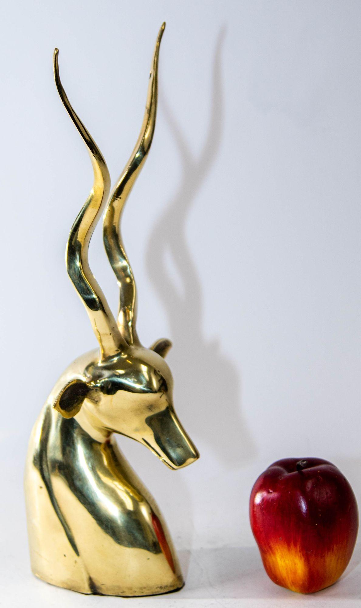 Art Deco Style Brass Antelope Gazelle Bust Sculpture In Good Condition For Sale In North Hollywood, CA