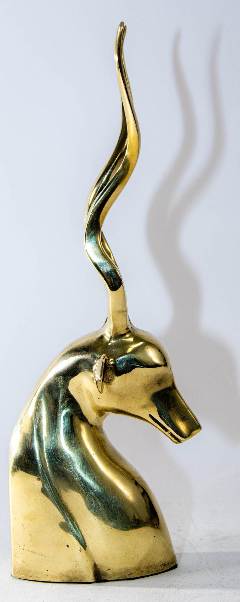 20th Century Art Deco Style Brass Antelope Gazelle Bust Sculpture For Sale