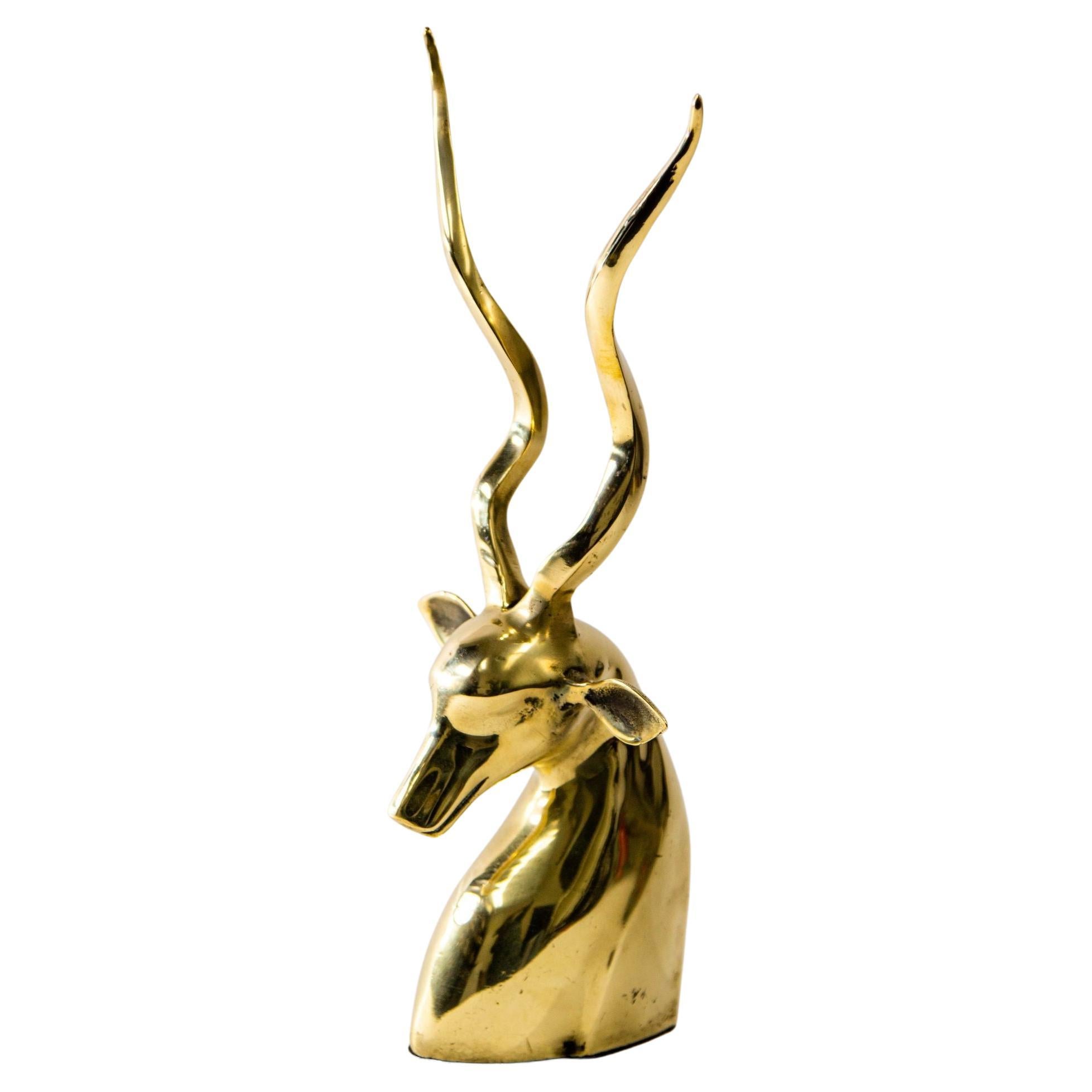 Art Deco Style Brass Antelope Gazelle Bust Sculpture