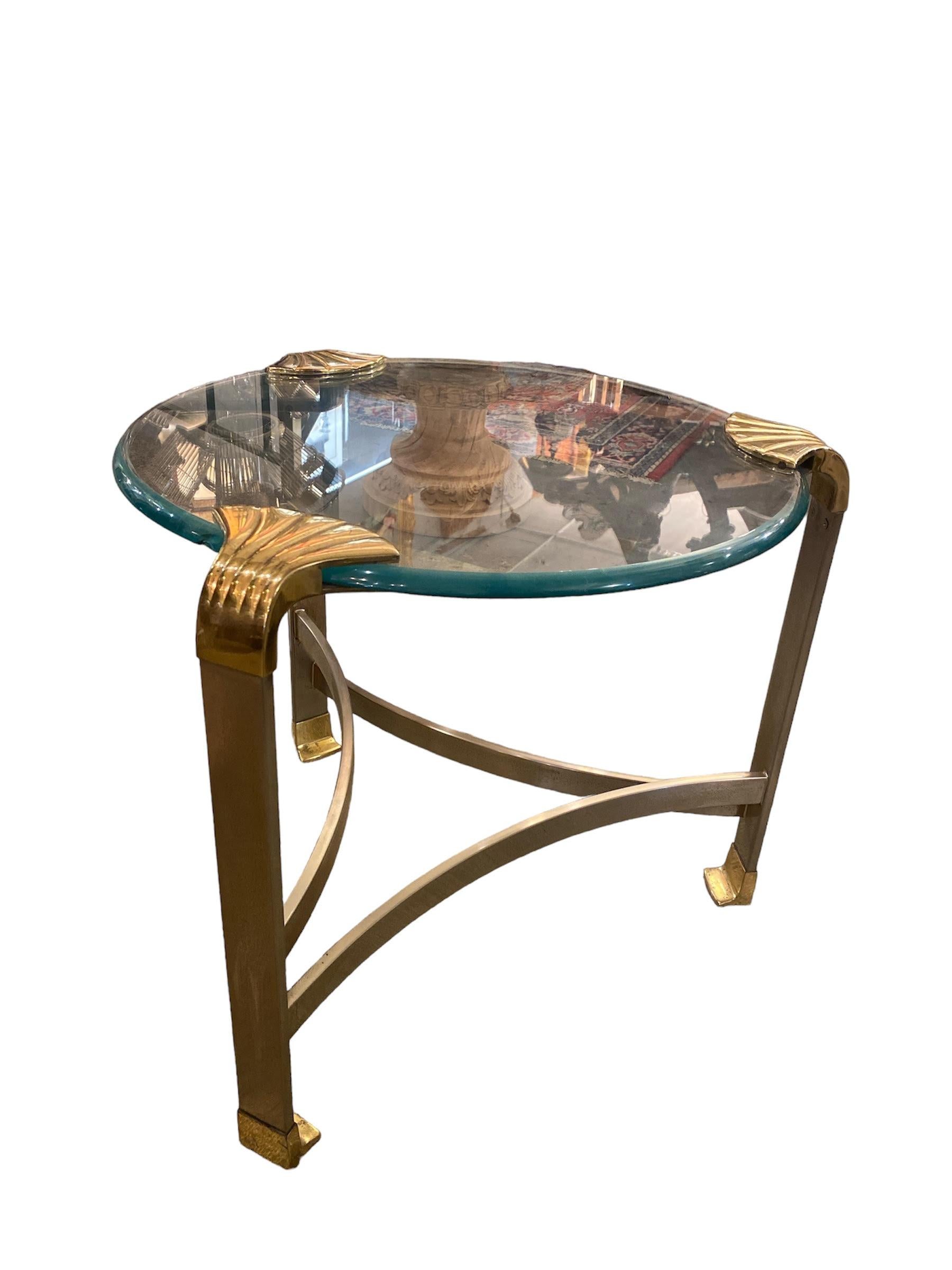 Art Deco Style Brass& Chrome Side Table In Good Condition In Pasadena, CA