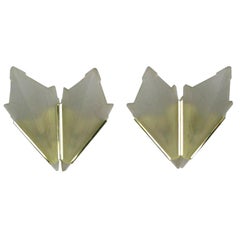 Art Deco Style Brass & Frosted Glass Slip Shade Sconces