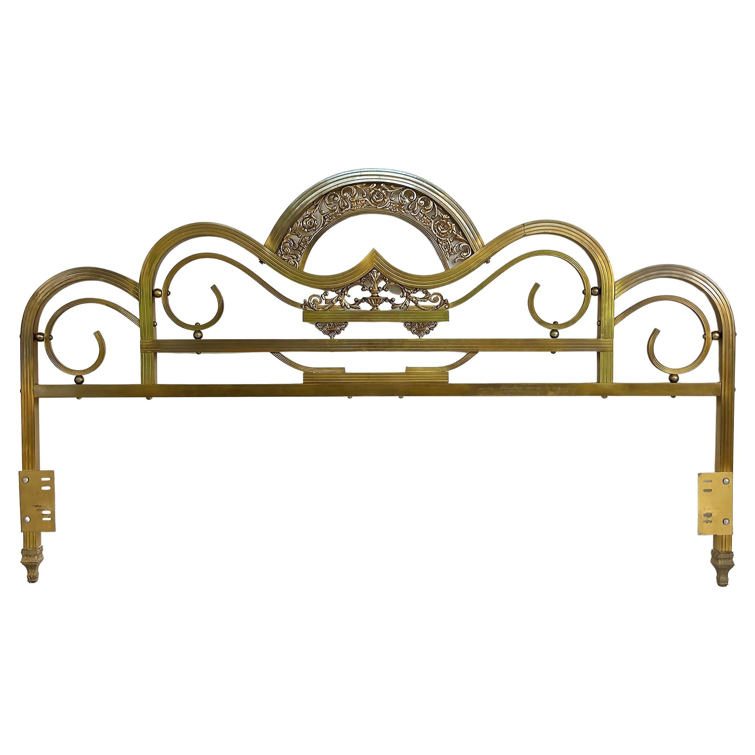 Art Deco Style Brass King Size Headboard with Stylized Urn/ Acanthus Design  For Sale
